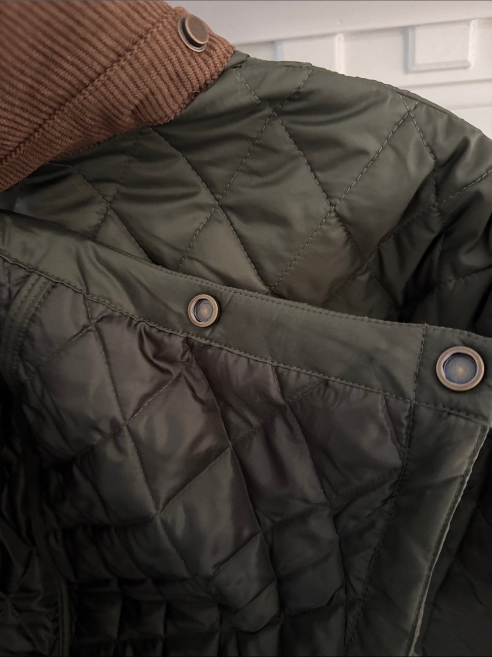 RARE Hunter Quilted Barn Jacket Puffer LONG Corduroy Collar Green NWT L M - Picture 5 of 6